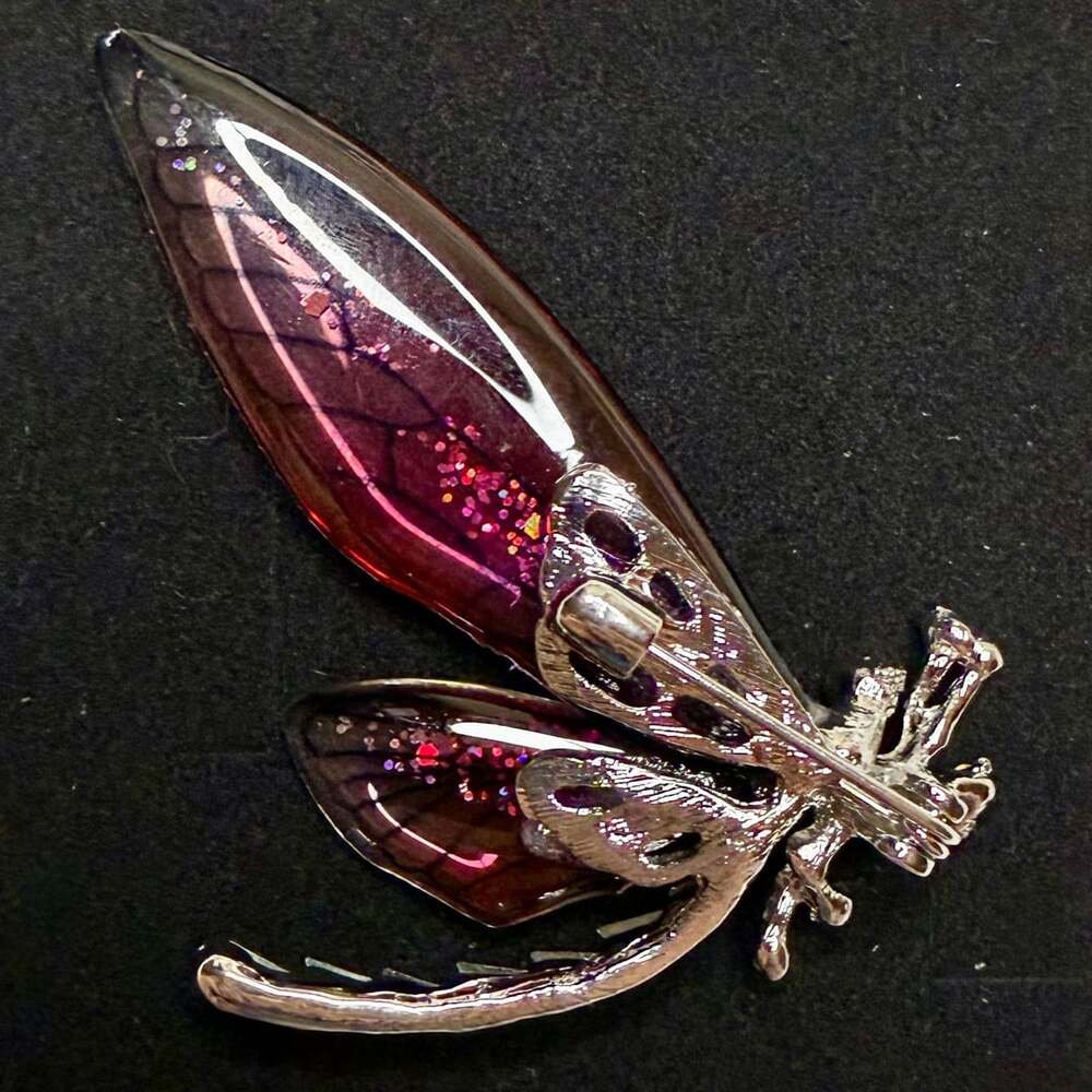 Dragonfly Brooch Purple Resin Rhinestone Insect Pin - Picture 2 of 2